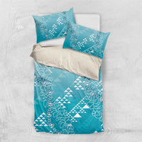 Hawaii Turquoise Kapa Bedding Set Vintage 'Ohe Kāpala Motifs Mix Plumeria Leis