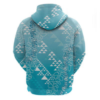 Hawaii Turquoise Kapa Hoodie Vintage 'Ohe Kāpala Motifs Mix Plumeria Leis