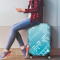 Hawaii Turquoise Kapa Luggage Cover Vintage 'Ohe Kāpala Motifs Mix Plumeria Leis