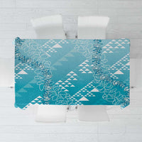 Hawaii Turquoise Kapa Tablecloth Vintage 'Ohe Kāpala Motifs Mix Plumeria Leis