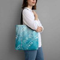 Hawaii Turquoise Kapa Tote Bag Vintage 'Ohe Kāpala Motifs Mix Plumeria Leis