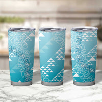 Hawaii Turquoise Kapa Tumbler Cup Vintage 'Ohe Kāpala Motifs Mix Plumeria Leis