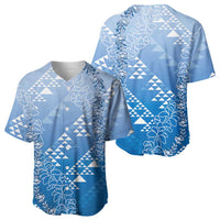 Hawaii Royal Blue Kapa Baseball Jersey Vintage 'Ohe Kāpala Motifs Mix Plumeria Leis