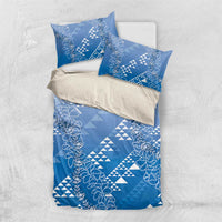 Hawaii Royal Blue Kapa Bedding Set Vintage 'Ohe Kāpala Motifs Mix Plumeria Leis