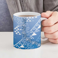 Hawaii Royal Blue Kapa Ceramic Mug Vintage 'Ohe Kāpala Motifs Mix Plumeria Leis