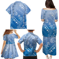 Hawaii Royal Blue Kapa Family Matching Puletasi and Hawaiian Shirt Vintage 'Ohe Kāpala Motifs Mix Plumeria Leis LT7 - Polynesian Pride