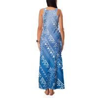 Hawaii Royal Blue Kapa Family Matching Tank Maxi Dress and Hawaiian Shirt Vintage 'Ohe Kāpala Motifs Mix Plumeria Leis LT7 - Polynesian Pride