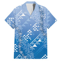 Hawaii Royal Blue Kapa Hawaiian Shirt Vintage 'Ohe Kāpala Motifs Mix Plumeria Leis
