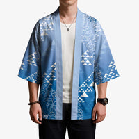 Hawaii Royal Blue Kapa Kimono Vintage 'Ohe Kāpala Motifs Mix Plumeria Leis