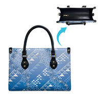 Hawaii Royal Blue Kapa Leather Bag Vintage 'Ohe Kāpala Motifs Mix Plumeria Leis LT7 - Polynesian Pride