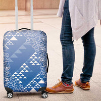 Hawaii Royal Blue Kapa Luggage Cover Vintage 'Ohe Kāpala Motifs Mix Plumeria Leis
