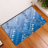 Hawaii Royal Blue Kapa Rubber Doormat Vintage 'Ohe Kāpala Motifs Mix Plumeria Leis