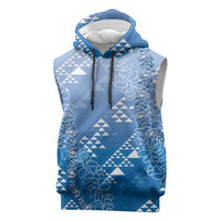 Hawaii Royal Blue Kapa Sleeveless Hoodie Vintage 'Ohe Kāpala Motifs Mix Plumeria Leis