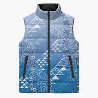 Hawaii Royal Blue Kapa Sleeveless Puffer Jacket Vintage 'Ohe Kāpala Motifs Mix Plumeria Leis