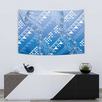 Hawaii Royal Blue Kapa Tapestry Vintage 'Ohe Kāpala Motifs Mix Plumeria Leis