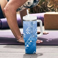 Hawaii Royal Blue Kapa Tumbler With Handle Vintage 'Ohe Kāpala Motifs Mix Plumeria Leis