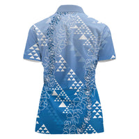 Hawaii Royal Blue Kapa Women Polo Shirt Vintage 'Ohe Kāpala Motifs Mix Plumeria Leis LT7 - Polynesian Pride