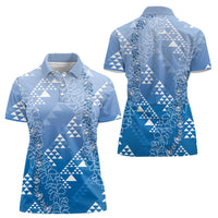 Hawaii Royal Blue Kapa Women Polo Shirt Vintage 'Ohe Kāpala Motifs Mix Plumeria Leis LT7 - Polynesian Pride