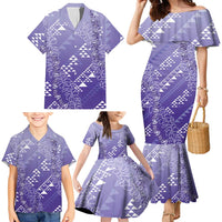 Hawaii Lavender Kapa Family Matching Mermaid Dress and Hawaiian Shirt Vintage 'Ohe Kāpala Motifs Mix Plumeria Leis LT7 - Polynesian Pride