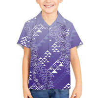 Hawaii Lavender Kapa Family Matching Mermaid Dress and Hawaiian Shirt Vintage 'Ohe Kāpala Motifs Mix Plumeria Leis LT7 Son's Shirt Lavender - Polynesian Pride