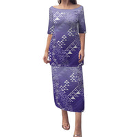 Hawaii Lavender Kapa Family Matching Puletasi and Hawaiian Shirt Vintage 'Ohe Kāpala Motifs Mix Plumeria Leis LT7 Mom's Dress Lavender - Polynesian Pride