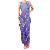 Hawaii Lavender Kapa Family Matching Tank Maxi Dress and Hawaiian Shirt Vintage 'Ohe Kāpala Motifs Mix Plumeria Leis LT7 Mom's Dress Lavender - Polynesian Pride