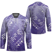 Hawaii Lavender Kapa Hockey Jersey Vintage 'Ohe Kāpala Motifs Mix Plumeria Leis