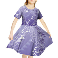Hawaii Lavender Kapa Kid Short Sleeve Dress Vintage 'Ohe Kāpala Motifs Mix Plumeria Leis