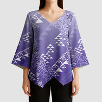 Hawaii Lavender Kapa Kimono Sleeve Blouse Vintage 'Ohe Kāpala Motifs Mix Plumeria Leis