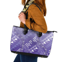 Hawaii Lavender Kapa Leather Tote Bag Vintage 'Ohe Kāpala Motifs Mix Plumeria Leis