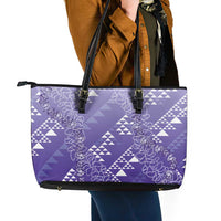 Hawaii Lavender Kapa Leather Tote Bag Vintage 'Ohe Kāpala Motifs Mix Plumeria Leis