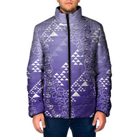 Hawaii Lavender Kapa Padded Jacket Vintage 'Ohe Kāpala Motifs Mix Plumeria Leis