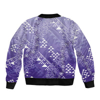 Hawaii Lavender Kapa Sleeve Zip Bomber Jacket Vintage 'Ohe Kāpala Motifs Mix Plumeria Leis