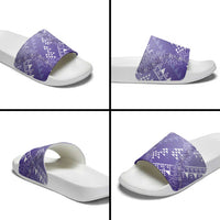 Hawaii Lavender Kapa Slide Sandals Vintage 'Ohe Kāpala Motifs Mix Plumeria Leis