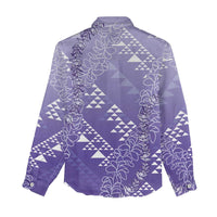 Hawaii Lavender Kapa Women Casual Shirt Vintage 'Ohe Kāpala Motifs Mix Plumeria Leis LT7 - Polynesian Pride