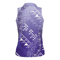 Hawaii Lavender Kapa Women Sleeveless Polo Shirt Vintage 'Ohe Kāpala Motifs Mix Plumeria Leis LT7 - Polynesian Pride