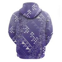 Hawaii Lavender Kapa Zip Hoodie Vintage 'Ohe Kāpala Motifs Mix Plumeria Leis