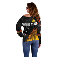 Personalised PNG Hunters Rugby Off Shoulder Sweater Palm Trees Simple LT7 - Polynesian Pride