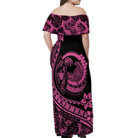 Polynesian Plumeria Off Shoulder Maxi Dress Ride The Waves - Pink LT7 - Polynesian Pride