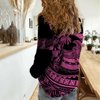 Polynesian Plumeria Women Casual Shirt Ride The Waves - Pink LT7 - Polynesian Pride