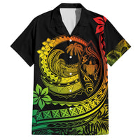 Hawaii Family Matching Outfits Polynesian Plumeria Off Shoulder Long Sleeve Dress And Shirt Family Set Clothes Ride The Waves - Reggae LT7 Dad's Shirt - Short Sleeve Reggae - Polynesian Pride