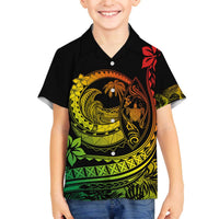 Hawaii Family Matching Outfits Polynesian Plumeria Off Shoulder Long Sleeve Dress And Shirt Family Set Clothes Ride The Waves - Reggae LT7 Son's Shirt Reggae - Polynesian Pride