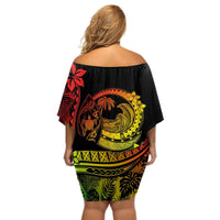 Polynesian Plumeria Off Shoulder Short Dress Ride The Waves - Reggae LT7 - Polynesian Pride