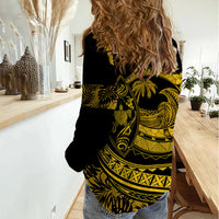 Polynesian Plumeria Women Casual Shirt Ride The Waves - Yellow LT7 - Polynesian Pride
