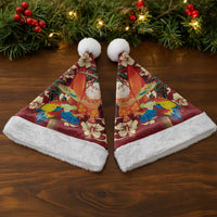 Crimson Red Tropical Christmas Hawaii Tapa Christmas Santa Hat Aloha Santa Drink Party - Polynesian Pride
