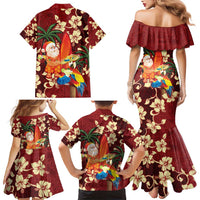 Crimson Red Tropical Christmas Hawaii Tapa Family Matching Mermaid Dress and Hawaiian Shirt Aloha Santa Drink Party LT7 - Polynesian Pride