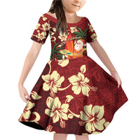 Crimson Red Tropical Christmas Hawaii Tapa Family Matching Off Shoulder Short Dress and Hawaiian Shirt Aloha Santa Drink Party LT7 Daughter's Dress Red - Polynesian Pride