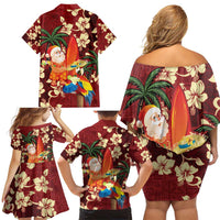 Crimson Red Tropical Christmas Hawaii Tapa Family Matching Off Shoulder Short Dress and Hawaiian Shirt Aloha Santa Drink Party LT7 - Polynesian Pride