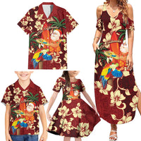 Crimson Red Tropical Christmas Hawaii Tapa Family Matching Summer Maxi Dress and Hawaiian Shirt Aloha Santa Drink Party LT7 - Polynesian Pride