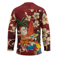 Crimson Red Tropical Christmas Hawaii Tapa Hockey Jersey Aloha Santa Drink Party - Polynesian Pride